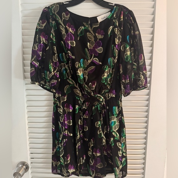 ba&sh Dresses & Skirts - ba&sh Black Dress with Purple and Green Floral Pattern